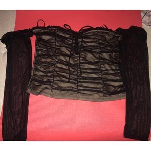 Forever 21 Black Mesh Shoulder TOP